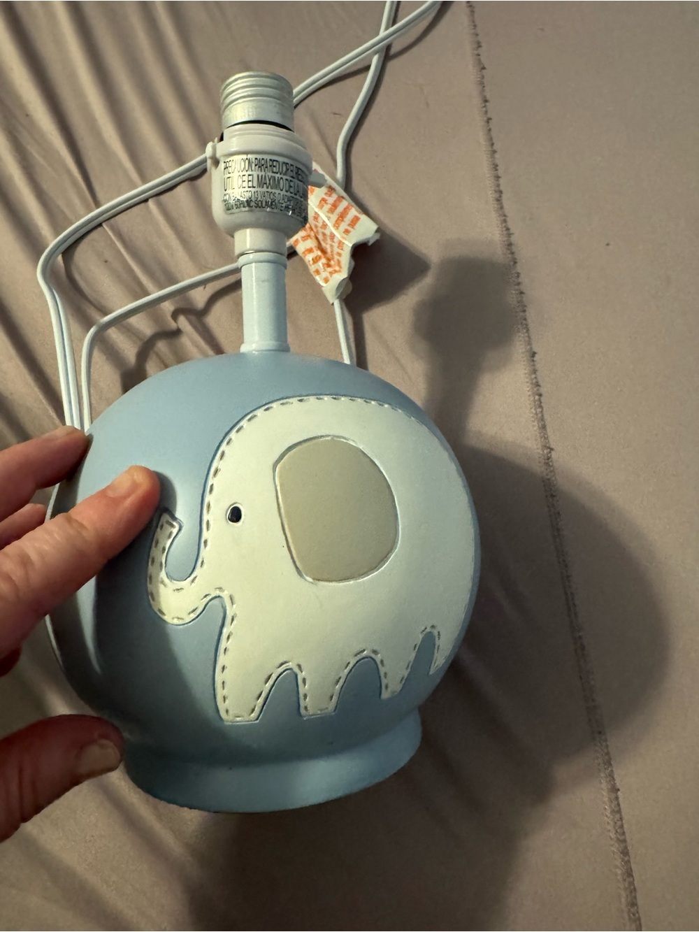 Like NEW Babies R Us Blue Elephant Nursery Lamp with Striped Shade. Timeless. - Picture 2 of 8